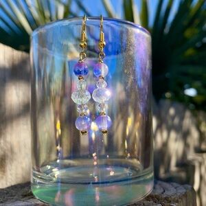 Crystal & Purple/blue Dangle Earrings handmade